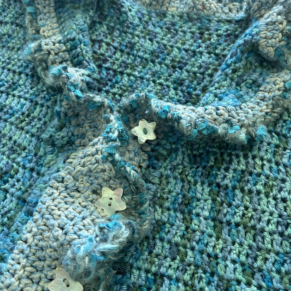 SALE❣️Green & Blue Crochet & Hand Knit Women's Cardigan. Fits many sizes. - Picture 4 of 9